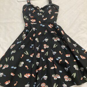 Eva Rose - Strappy black dress with sushi design  - size medium